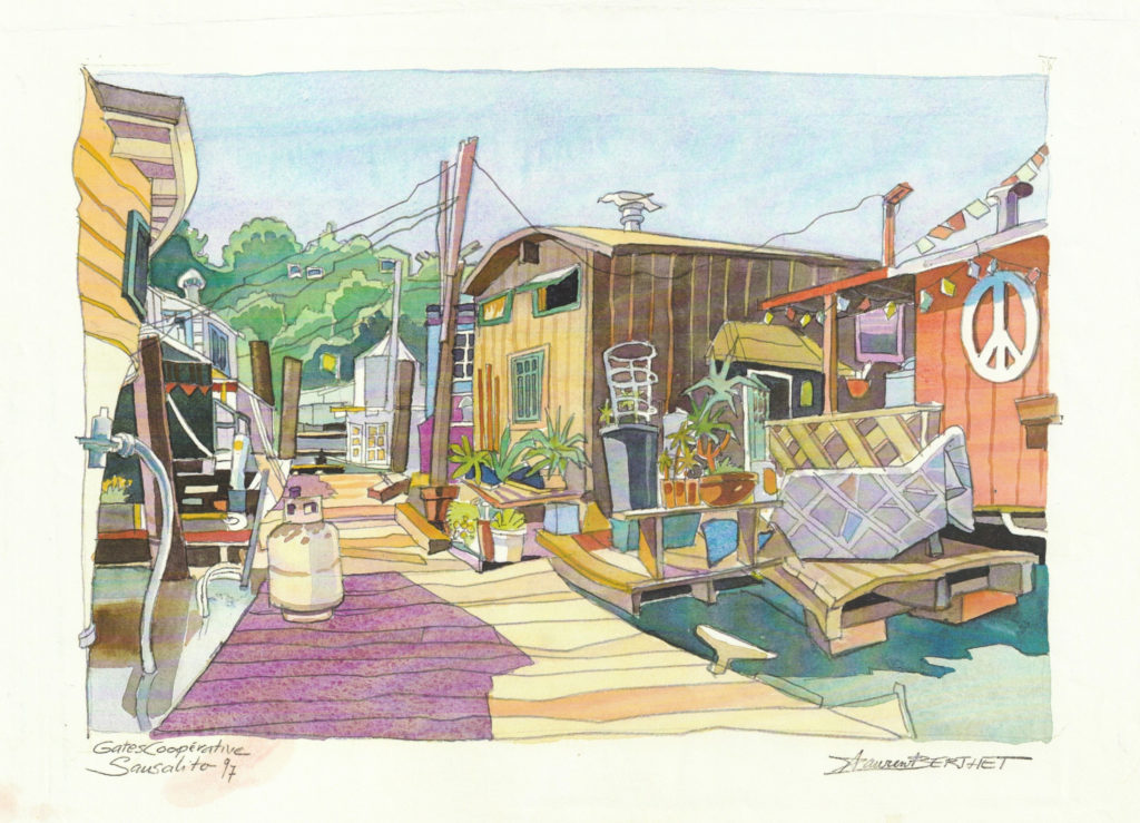 Sausalito houseboats - Electric Style - Watercolor - 1997