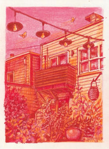 Trevor’s Backyard - Webster street - San Francisco - Pen and colored pencils