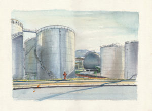 Industrial Services - Le Lignon - Geneva - Preparatory watercolor for Lost in the Greens